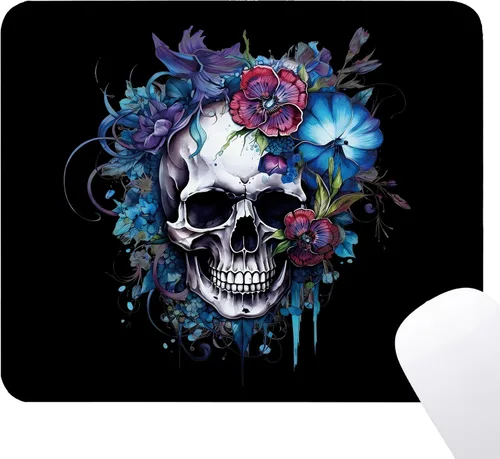 Alfombrilla de mouse gótica de calavera – Regalos de esqueleto gótico, suministros de oficina, decoración de escritorio, base de goma antideslizante