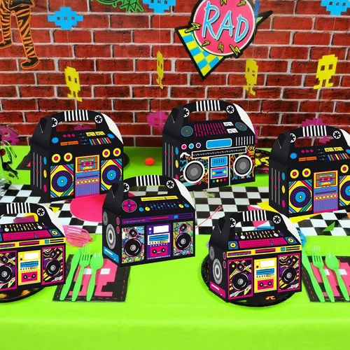 Miniatura 5 de umoni Suministros de fiesta de los años 80 y 90, cajas de recuerdo Boombox, decoraciones de fiesta de cumpleaños, 12 cajas de regalo de fiesta