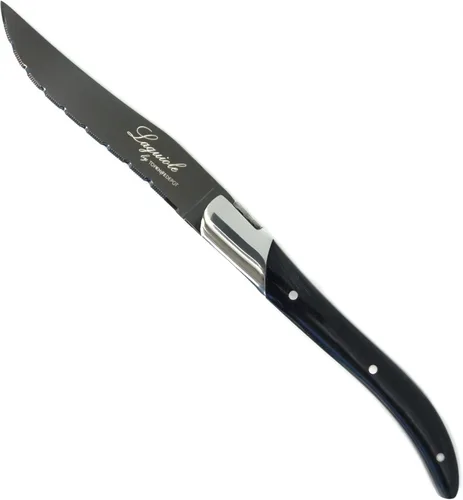 Miniatura 2 de TopKnife Laguiole - Juego de cuchillos para carne, titanio gris, mango de resina negra, juego de 2