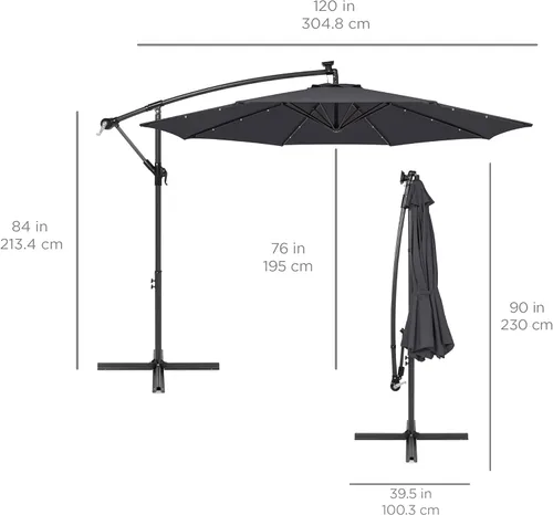 Miniatura 7 de Best Choice Products - Paraguas solar LED de 10 pies para colgar en el mercado o patio Gris