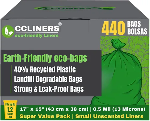 Miniatura 9 de Bolsas de basura pequeñas biodegradables de 1.2 galones (440 quilates) de 5 litros, ecológicas, color verde, mini bolsas de basura de 1 galón