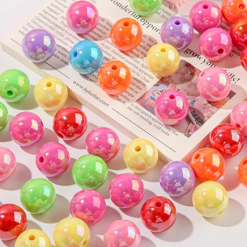 Miniatura 4 de Cuentas acrílicas de 0.630 in, 100 cuentas de bolígrafo de color arcoíris Ab, cuentas de chunk Bubblegum para bricolaje para hacer joyas, pulseras