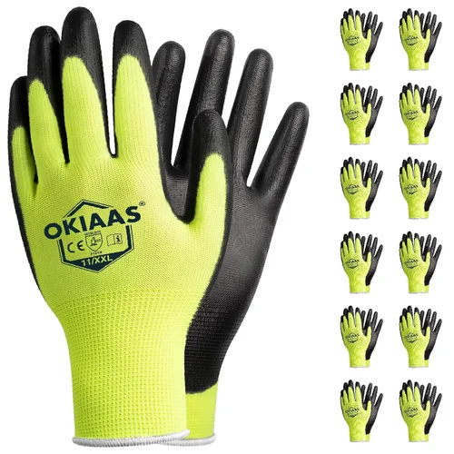 Miniatura 25 de OKIAAS Guantes de trabajo para hombre, guantes ultra delgados y ligeros con agarre, juego de 12 pares de guantes de construcción con revestimiento