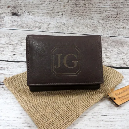 Miniatura 8 de Genuine Leather Tri Fold Personalized Mens Wallet (777)
