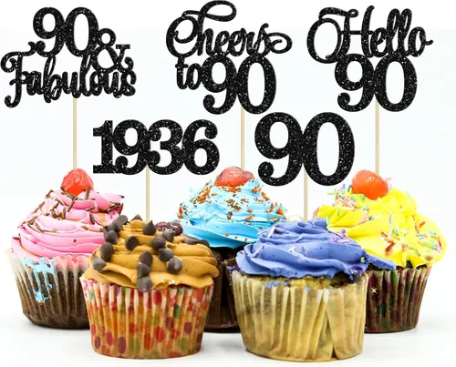 Miniatura 40 de Gyufise Paquete de 24 adornos negros para cupcakes de 10.º cumpleaños con purpurina negra 10 Ten Hello 10 Dights dobles desde 2015 para decoraciones