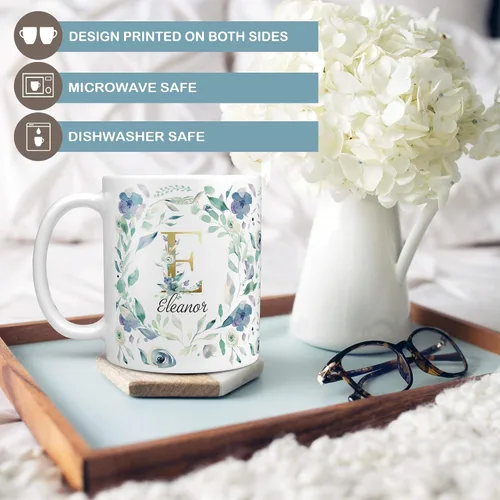 Miniatura 4 de Personalized Pansy Floral Monogram Ceramic Coffee Mug, 11 or 15 oz