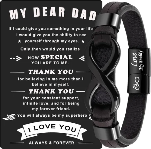 Miniatura 10 de VGWON Pulsera de Nudo Infinito para Hombres, Regalo de Navidad para Él Para Mi Hombre/Hijo/Papá Pulsera de Cuero Te Amo Pulsera para Hombres Regalo