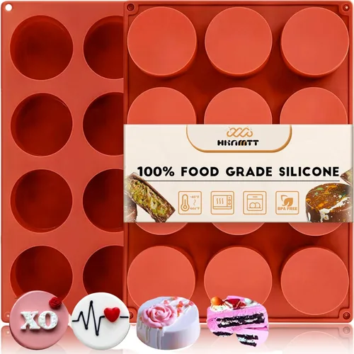 HKNMTT Moldes redondos de silicona, 2 unidades, 12 cavidades de 2.1 pulgadas, cilindros cubiertos de chocolate, moldes para hornear antiadherentes