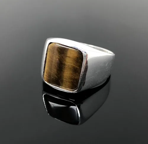 Miniatura 7 de KAR Anillo de ojo de tigre para hombre de plata esterlina maciza estampada 925K P2G
