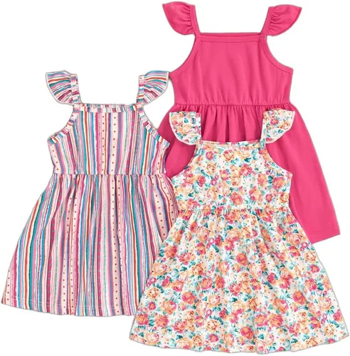 Miniatura 16 de Vestidos para niñas Vestidos para niñas pequeñas Paquete de 3 Vestido casual de fiesta con estampado patinador acampanado tipo A Vestido de verano