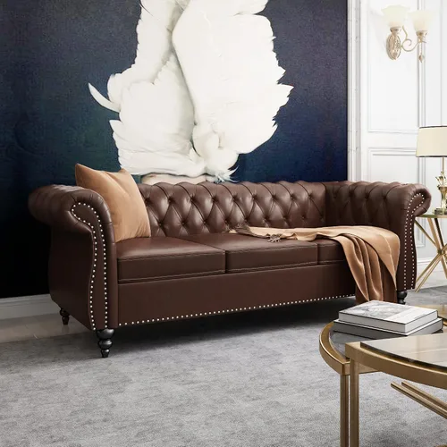 Miniatura 24 de QHITTY Sofá de Acento, Sofá Biplaza Chesterfield Moderno de Terciopelo, Sofá Tapizado con Respaldo Capitoné para Muebles de Sala de Estar (Gris)
