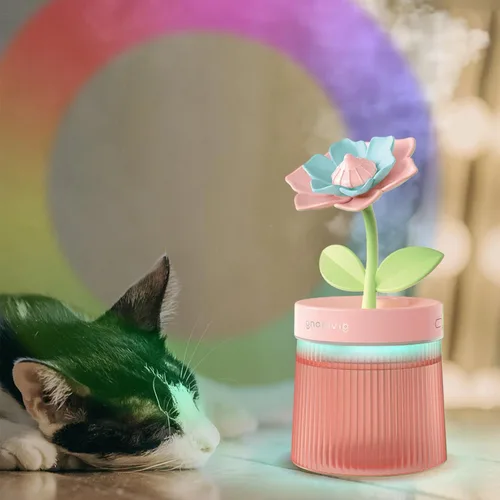Miniatura 4 de Humidificador de niebla fría de 8.8 fl oz con linda flor, humidificador USB con luz, difusor de aceite esencial, difusor de aceite de aromaterapia