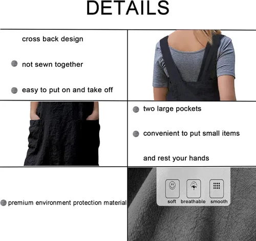 Miniatura 5 de ZQFFB Pinafore - Delantal con espalda cruzada para mujer, con bolsillos, bata japonesa para el trabajo, jardinería, cocina, pintura, hornear