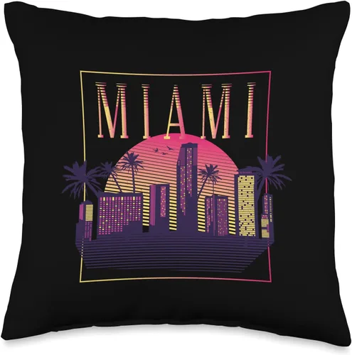 Miniatura 4 de Miami Florida USA Skyline Silhouette Outline Sketch Throw Pillow