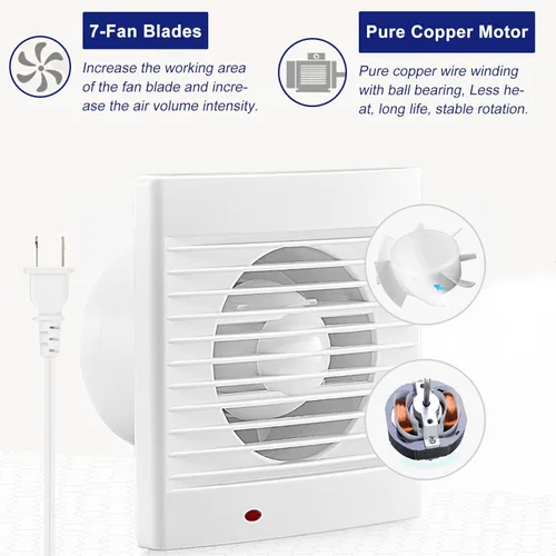 Miniatura 4 de Extractor de baño de 6 pulgadas, extractor de baño de 188 CFM, ventilador de ventilación de vidrio y ventilador de escape de montaje en pared