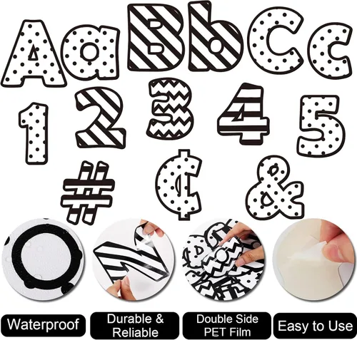 Miniatura 4 de 260 piezas de letras en blanco y negro para tablón de anuncios de aula, paquete combinado de letras de 4 pulgadas, juego de puntos y rayas