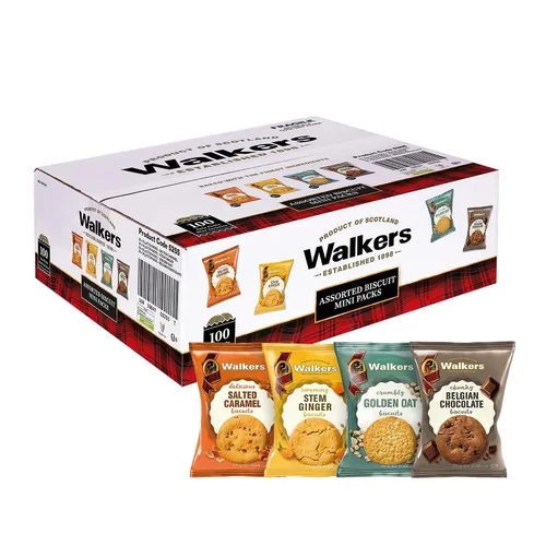 Paquete de variedad de galletas escocesas surtidas de Walker's - 100 paquetes de bocadillos (2 galletas cada uno) - Incluye galletas de chocolate