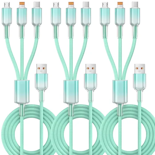 Miniatura 11 de Cable de carga múltiple (paquete de 2 cables de 4 pies) 3 en 1 para múltiples dispositivos, cable de carga universal trenzado de nailon para Negro
