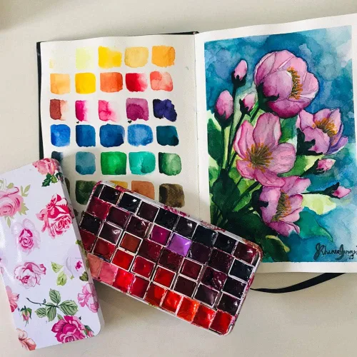 Miniatura 7 de Estuche de lata de paleta de acuarela con 40 piezas de sartenes vacías de plástico blanco para acuarela con cuadrados magnéticos de transporte