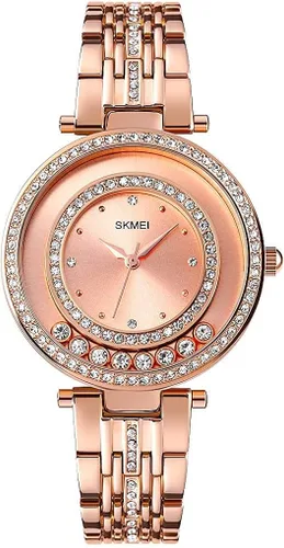 SKMEI Lady Watches for Women Female Bling Dress Fashion Luxury Diamond Business Casual Analog Quartz Waterproof Stainless Steel Wristwatches Gifts