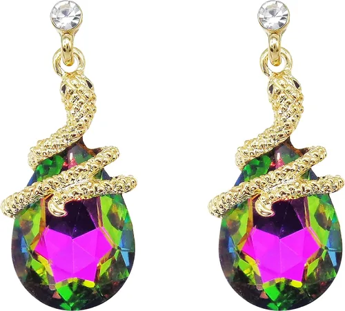 Miniatura 80 de Navachi Pendientes colgantes de gota de serpiente con forma de pera multicolor de cristal chapado en oro de 18 quilates