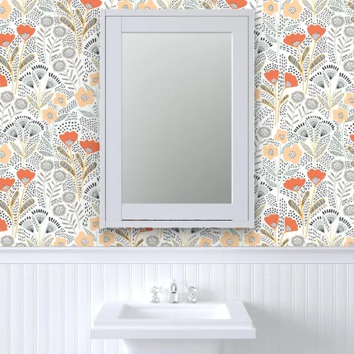Miniatura 9 de Papel tapiz para despegar y pegar, diseño de flores de color naranja, papel pintado extraíble personalizado Spoonflower