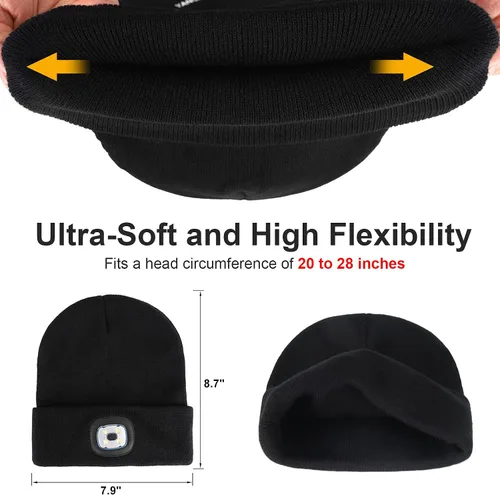 Miniatura 4 de SUNPRO Gorro LED con luz, gorro de punto iluminado, gorra recargable, regalos cálidos de invierno para hombres, mujeres, perros, caminar, acampar