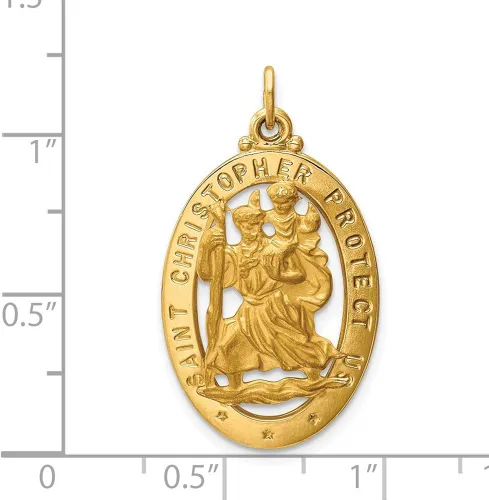 Miniatura 3 de Colgante de medalla de San Cristóbal de 14 quilates 1.299in 0.669in estilo XR384