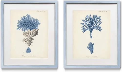 Miniatura 28 de Renditions Gallery Coral antiguo en azul marino I juego de 2 piezas enmarcado, par temático de océano submarino, azul, marco plateado moderno, Coral