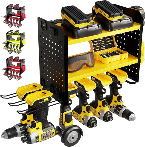 Miniatura 8 de BUILTSTRONG Organizador de almacenamiento de herramientas de metal resistente - Organizador de montaje en pared de 3 niveles, soporte de taladro