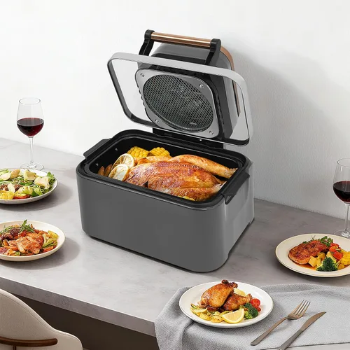 Miniatura 3 de Freidora de aire gris plateado de 12.68 cuartos de galón con ventana de vidrio visible, horno freidora de aire eléctrico familiar grande de 1700 W
