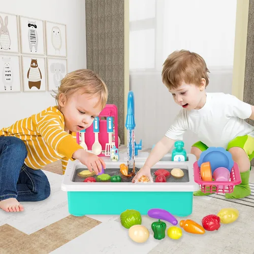 Miniatura 2 de Doloowee - Juguetes de fregadero de cocina con cambio de color, juguete de lavavajillas eléctrico para jugar con agua corriente para niños de 3 a 5