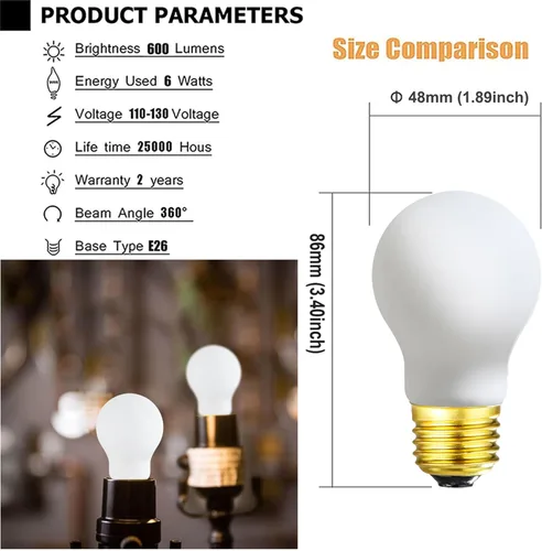 Miniatura 5 de LEOOLS Bombilla LED regulable A15 esmerilada E26 Bombilla LED 40 W Edison Bombilla LED 4000K Luz blanca diurna 4000 lm ac120v 6w A15 sin parpadeo