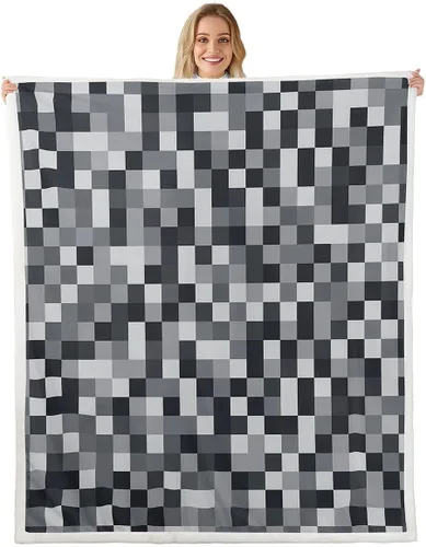 Miniatura 16 de Manfei Miner Style Grid Throw Blanket Green Pixel Shade Plaid Fleece Blanket Modern Geometric Games Cozy Throws for Bed Couch Sofa,Kids Boys Girls