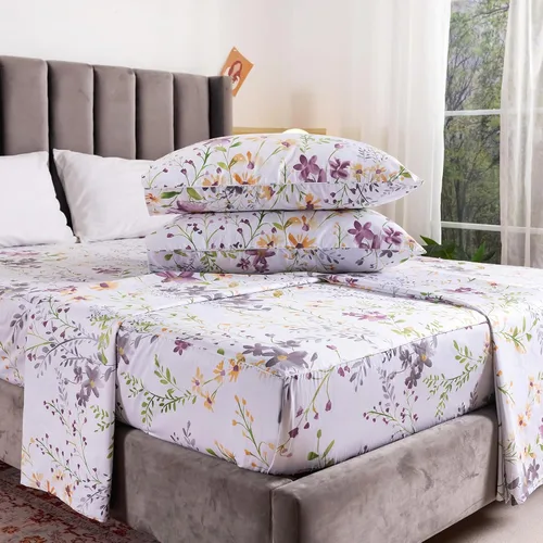 Miniatura 3 de QSH Juego de 2 fundas de almohada 100% de algodón egipcio con estampado botánico de flores amarillas, fundas de cama de lujo con cierre de sobre