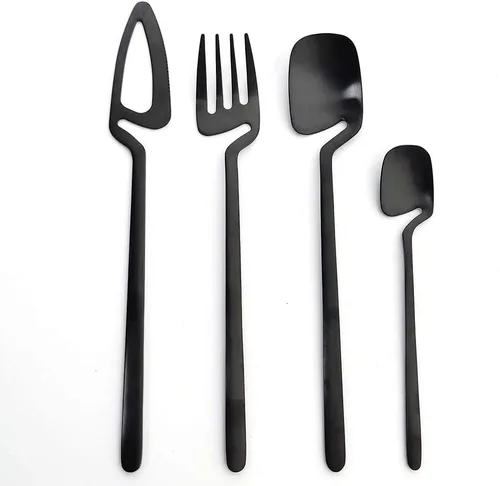 Miniatura 5 de Juego de cubiertos de 24 piezas con utensilios de cocina para servir, servicio para 6, utensilios de acero inoxidable 304, cuchillo, A-Negro