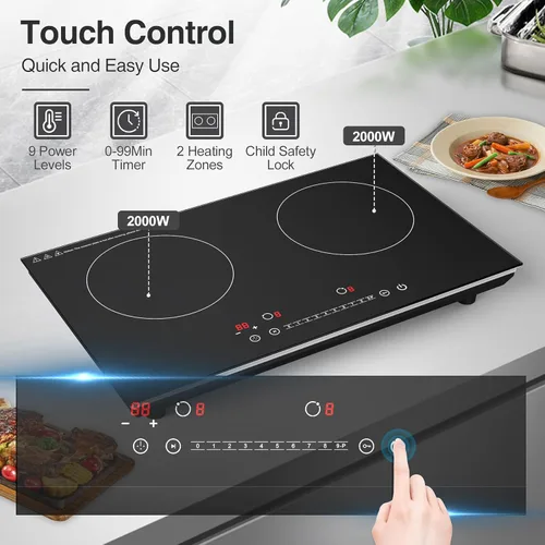 Miniatura 5 de VBGK Cocina de doble inducción,Cocina de inducción de 4000 W 2 quemadores,Placa caliente de 110 V quemador eléctrico Placa de cocción de inducción