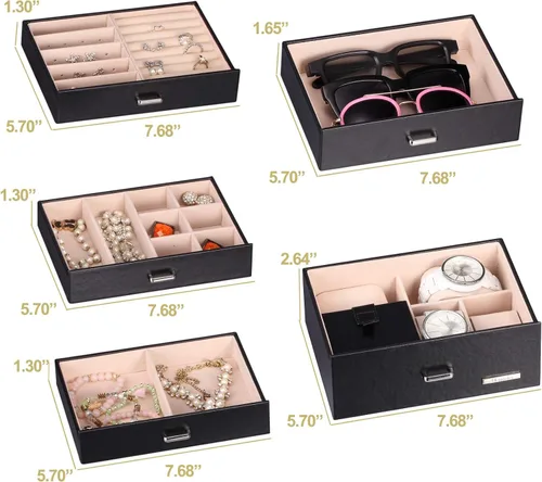 Miniatura 4 de Homde Joyero 2 en 1 enorme organizador estuche de piel sintética con estuche de viaje pequeño regalo para niñas o mujeres negro