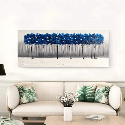 Miniatura 9 de Yihui Arts - Pintura al óleo de árbol azul pintado a mano en lienzo, paisaje moderno abstracto, obra de arte para pared, decoración para sala