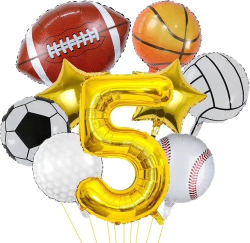 Miniatura 13 de 9 globos deportivos, fútbol, baloncesto, béisbol, voleibol, golf y fútbol, globo de aluminio de Mylar con número de cumpleaños deportivo
