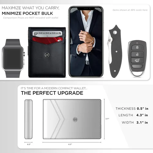 Miniatura 18 de Suavell Billeteras delgadas de cuero para hombres. Cartera con clip para dinero. Cartera de perfil bajo RFID Cartera minimalista