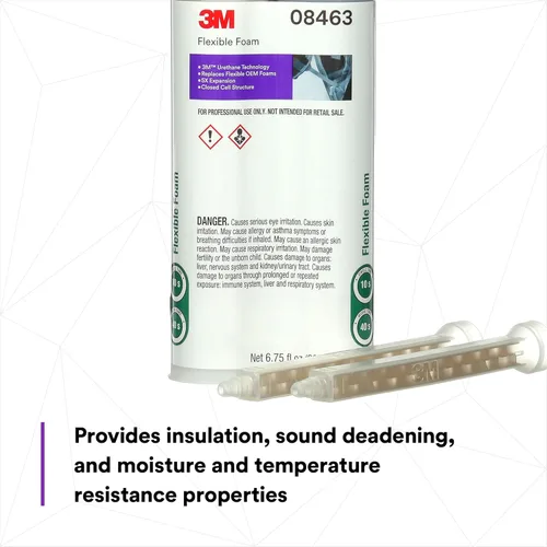 Miniatura 5 de 3M Espuma Flexible 08463, Uretano, Resistencia a la Humedad, Rápida, Amortiguación de Sonido, Cartucho de 200 mL, Fábrica