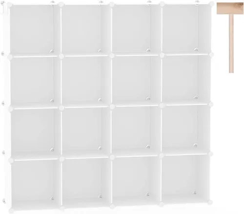 C&AHOME Organizador de almacenamiento de cubos, estantes de 16 cubos, cubos de almacenamiento de plástico, organizador de armario de bricolaje, Milky