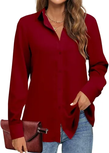 Miniatura 3 de Magritta Camisas de trabajo para mujer, blusas de oficina de manga larga con botones y cuello