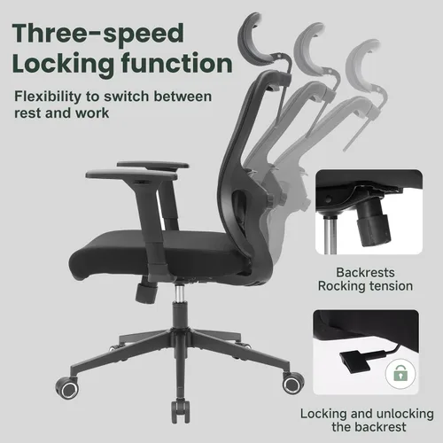 Miniatura 5 de Silla de oficina ergonómica - Silla de oficina de malla de 350LB con lumbar ajustable, silla de escritorio para computadora de respaldo alto