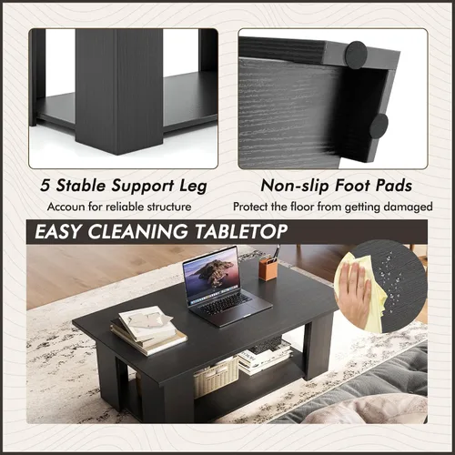 Miniatura 7 de Tangkula Mesa auxiliar de 2 niveles, moderna mesa de cóctel rectangular con 5 patas de soporte, muebles de sala de estar con acento de madera, mesa