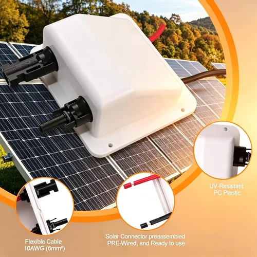 Miniatura 4 de Caja de prensaestopas solar de doble cable con cable de extensión solar suave 10AWG de 0.33 pies, glándula de entrada solar de ABS impermeable
