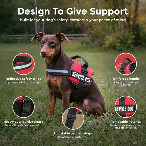 Miniatura 10 de Arnés Industrial Puppy para perros con correas y asa, y chaleco con parche reflectante, en un cómodo diseño de malla, Bright Red 2-Rojo Brillante