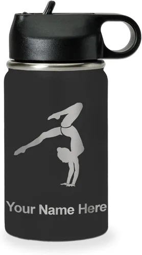 LaserGram Botella de agua personalizada, soporte de mano de gimnasta, acero inoxidable de doble pared aislada al vacío con popote superior, regalo
