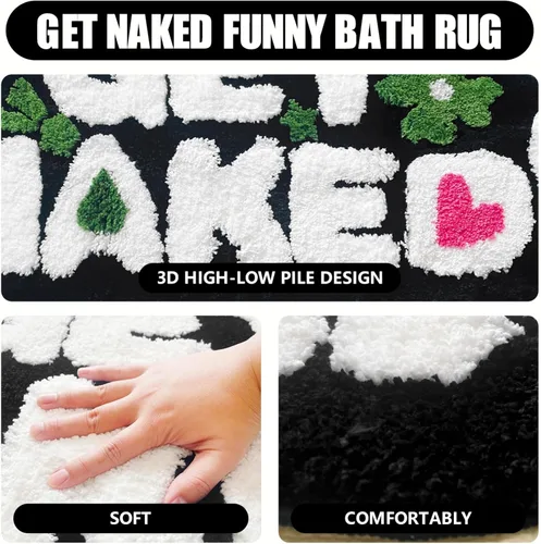 Miniatura 5 de Get Naked - Alfombra de baño negra – Divertida alfombra de baño antideslizante de felpa, 20 x 40 pulgadas, microfibra absorbente de secado rápido